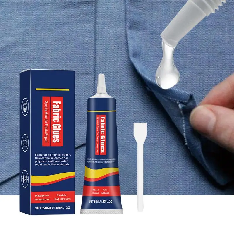 Fabric Glue For Clothing 50ml Clear Garment Glue 24 Hours Dry Washer Dryer Safe Permanent Fabric Glue For Clothing Nylon Denim