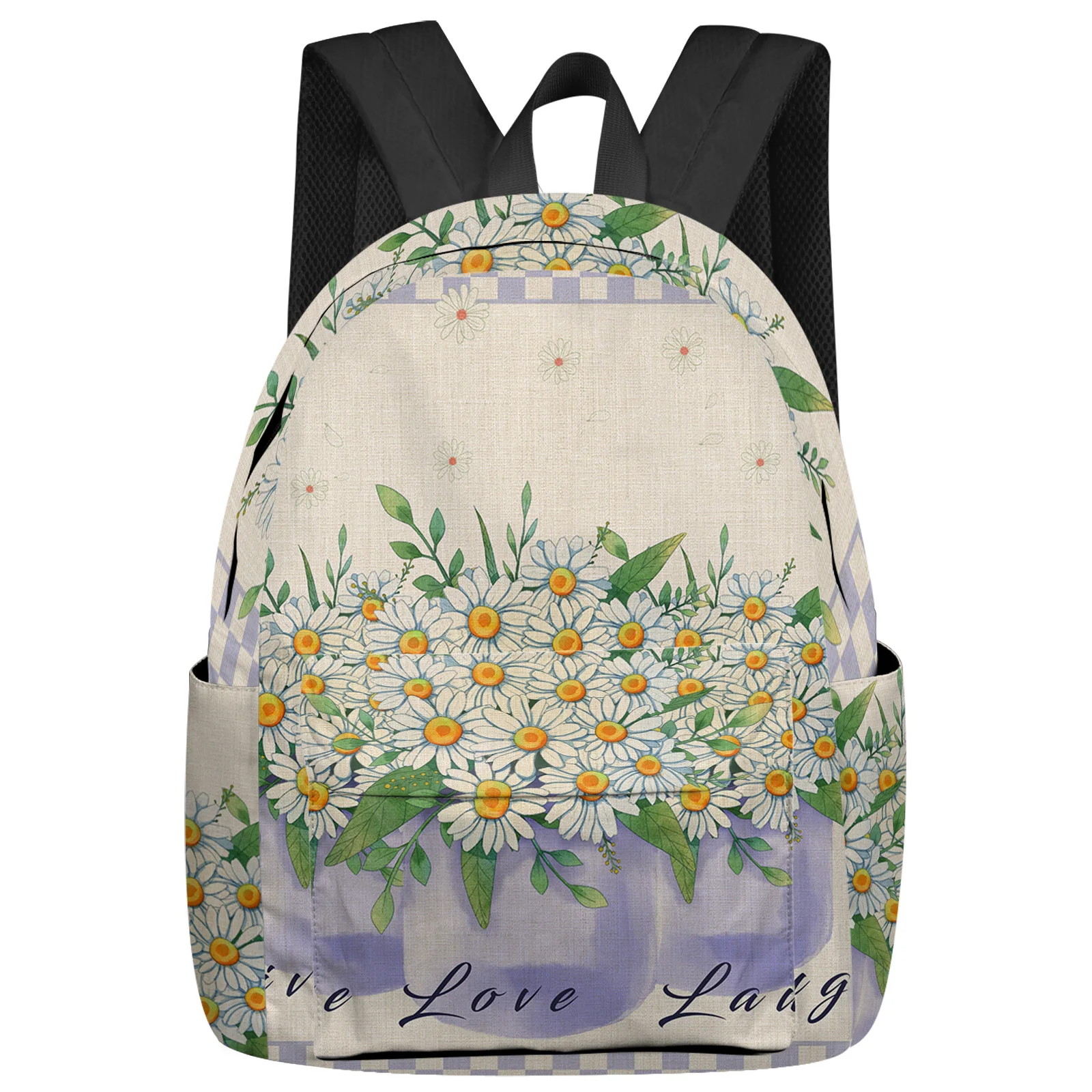 

Flower Plant Daisy Plaid Student School Bags Laptop Custom Backpack For Men Women Female Travel Mochila