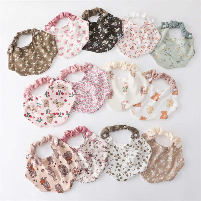 New Korean Style Floral Baby Feeding Drool Bib Infants Wave 360-Degree Saliva Towel Soft Cotton Burp Cloth For Newborn Kids Bibs