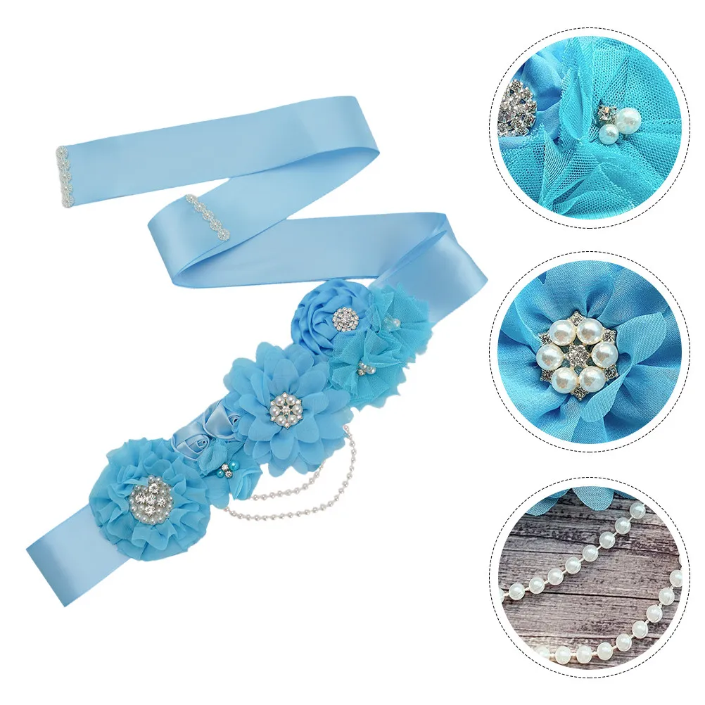 

1 шт. Декоративный пояс для беременных с жемчугом и стразами в виде цветов, аксессуар для свадебного платья, праздничный пояс-корсет