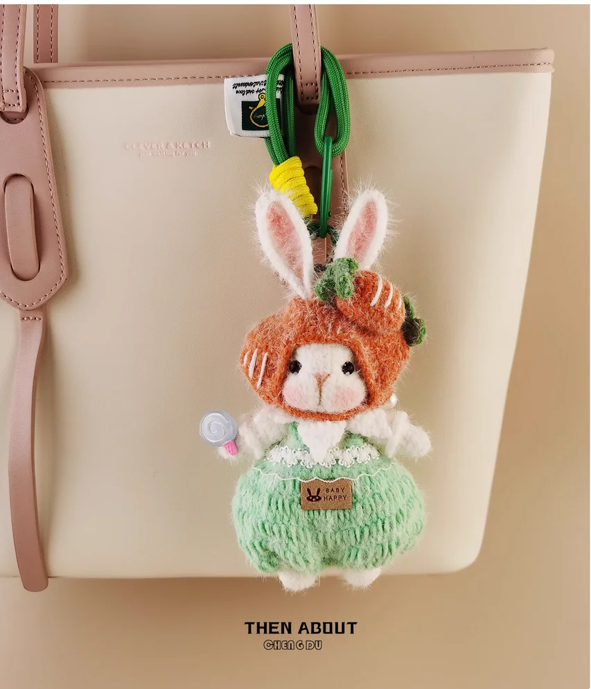 Hand-crocheted carrot rose candy rabbit doll bag pendant cute ornaments luxury gift.