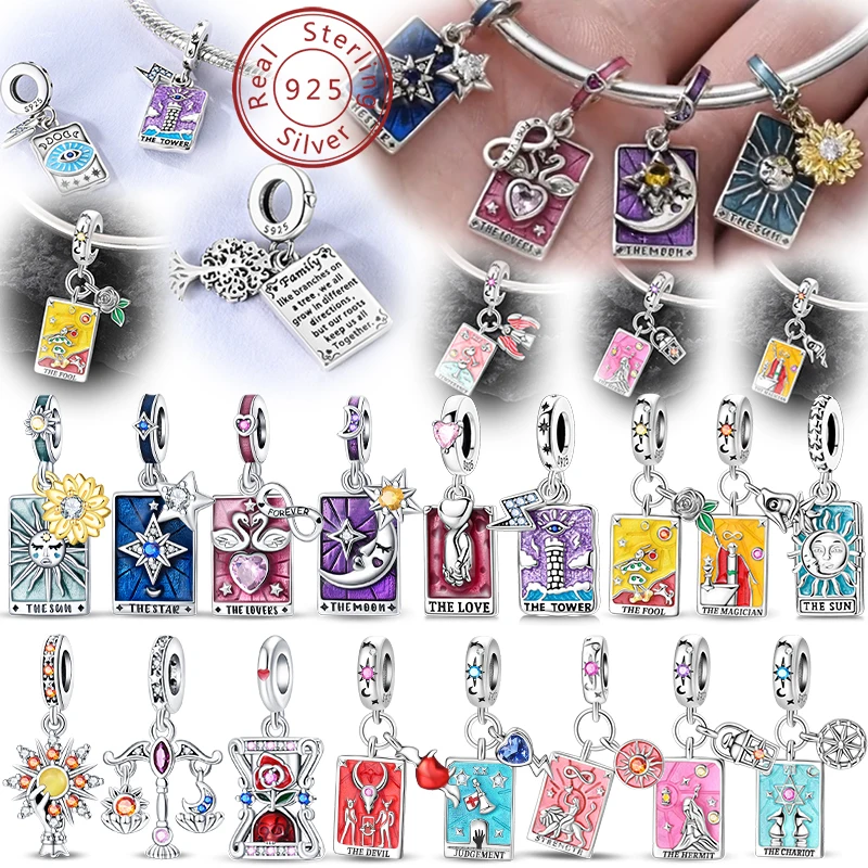 New 925 Silver Tarot Cards Sun Moon Stars Lovers Star Coins Charms Beads Fit Pan Original Bracelets DIY Gifts Fine Jewelry