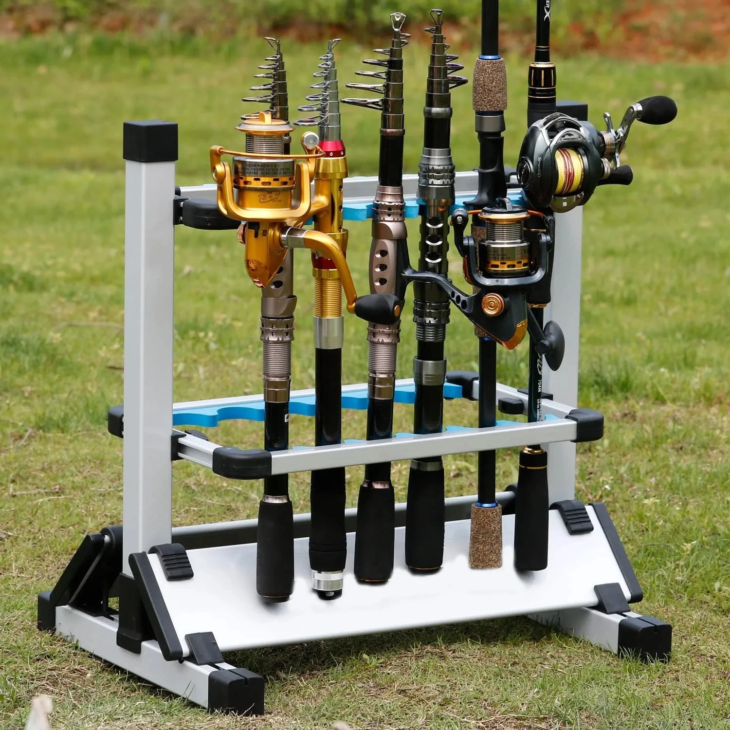 Imagem -06 - Alumínio Alloy Fishing Rod Rack Holder Pesca Pólo Bracket Display Stand Tackle para Golf Bilhar Rods Conjunto Capacidade 12 Slots