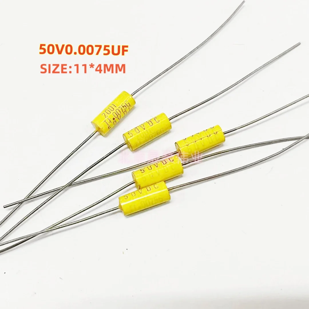 5pcs  TI 50V0.0075UF 752 0.0075G 50VDC MKP axial thin film capacitance volume: 4 * 11MM