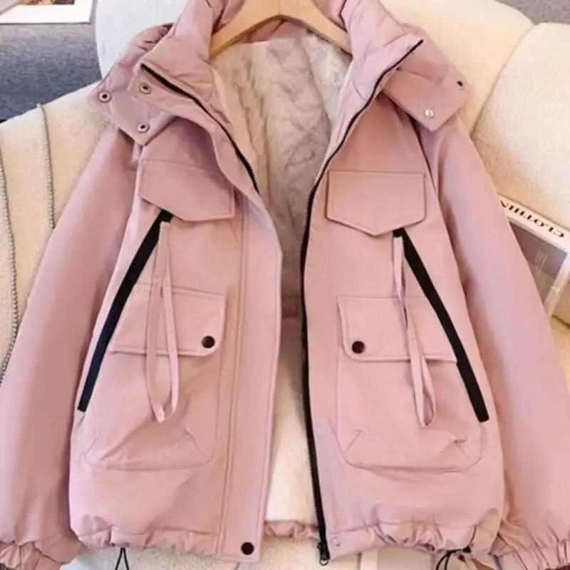 

Kawaii повседневное пальто, топы, модная детская одежда, зимняя куртка с капюшоном 2024, новая куртка для девочек, свободное хлопковое пальто на флисовой подкладке, плотное