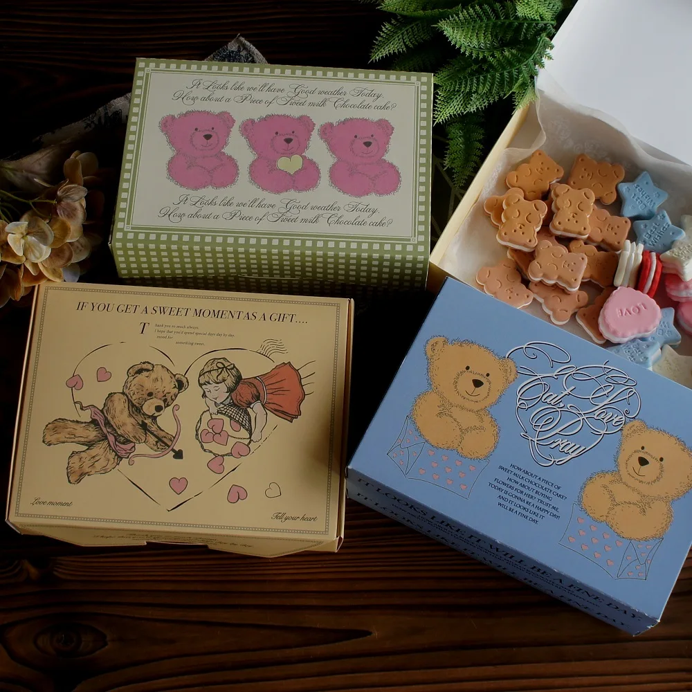 3size Choose 10pcs Toy Bear Design Paper Box Cookie Chocolate Soap Candle Party DIY Gifts Packing