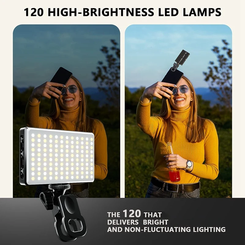 Anillo de luz LED recargable para teléfono, Clip de luz de 3000Mah, 120 LED, 3 modos de brillo, apto para teléfono, cámara, portátil