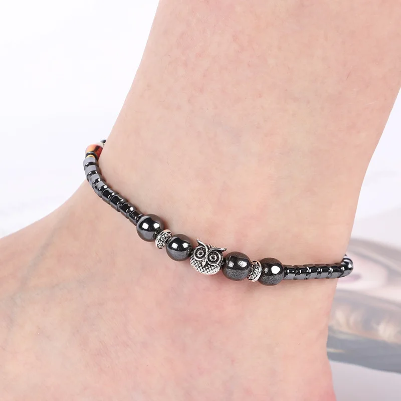 Owl Magnetic Stone Ankle Chains Relieve Fatigue Weight Loss Magnet Anklets Natural Stones Health Jewelry