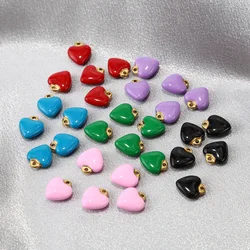 10pcs Stainless Steel 11*13mm Charm Colorful Enamel Heart Pendants For DIY Love Necklace Bracelet Making Jewelry Findings Gifts