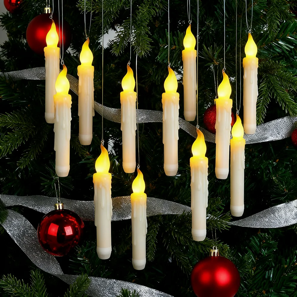 12pcs Hanging Floating Candle Set, Flameless Candles with Magic Wand Remote for Chriatmas Halloween Wedding Valentine Home Decor