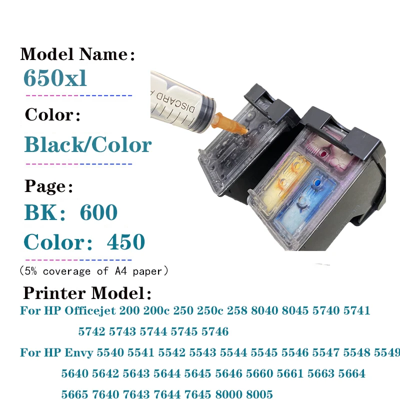 650XL Compatible Ink Cartridge Replacement for HP 650 HP650 XL for hp Deskjet 1015 1515 2515 2545 2645 3515 4645 Printer