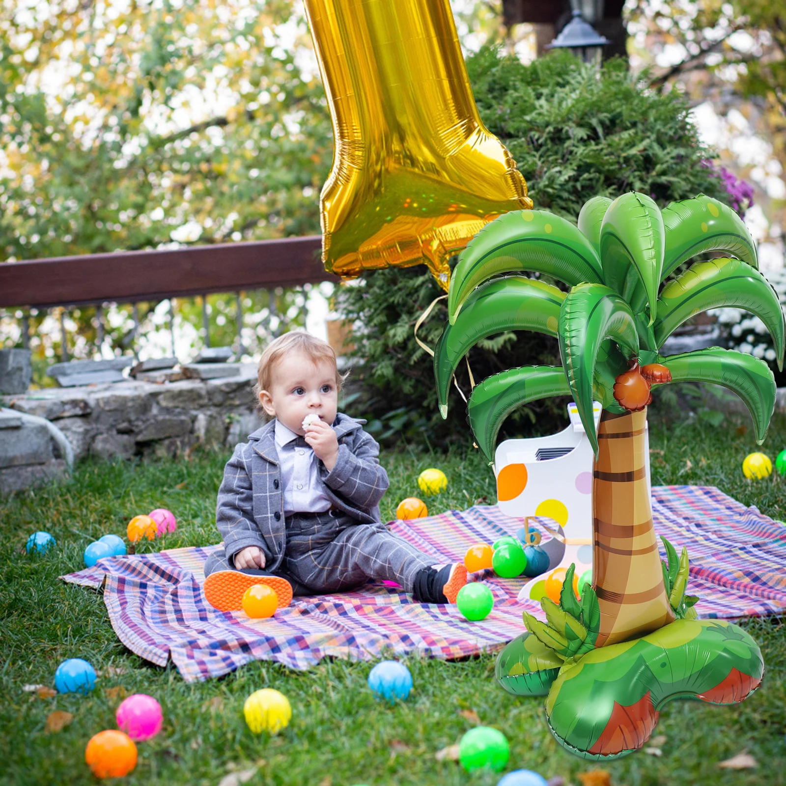 Three-dimensional Coconut Tree Balloon Cartoon Foil Palm Beach Theme Balloons Decorate Leaf Green Child