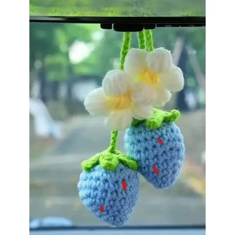 2026 New Fashion Hand-knitted Sweet Strawberry Pendant Wool Knitted Bag Earrings Car Ornament Curtain Strap Decoration