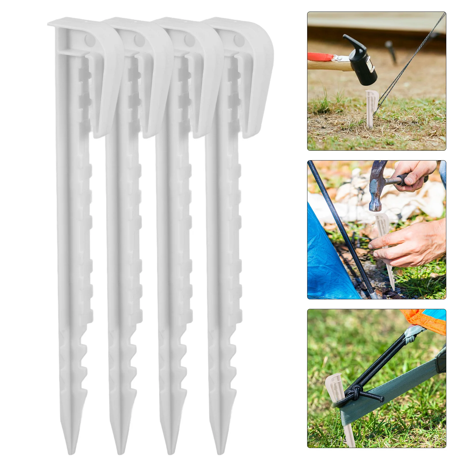 

20pcs Outdoor Tent Pegs Plastic Garden Landscape Stakes Easy Install Top Hook Sand Beach Camping Accessories White
