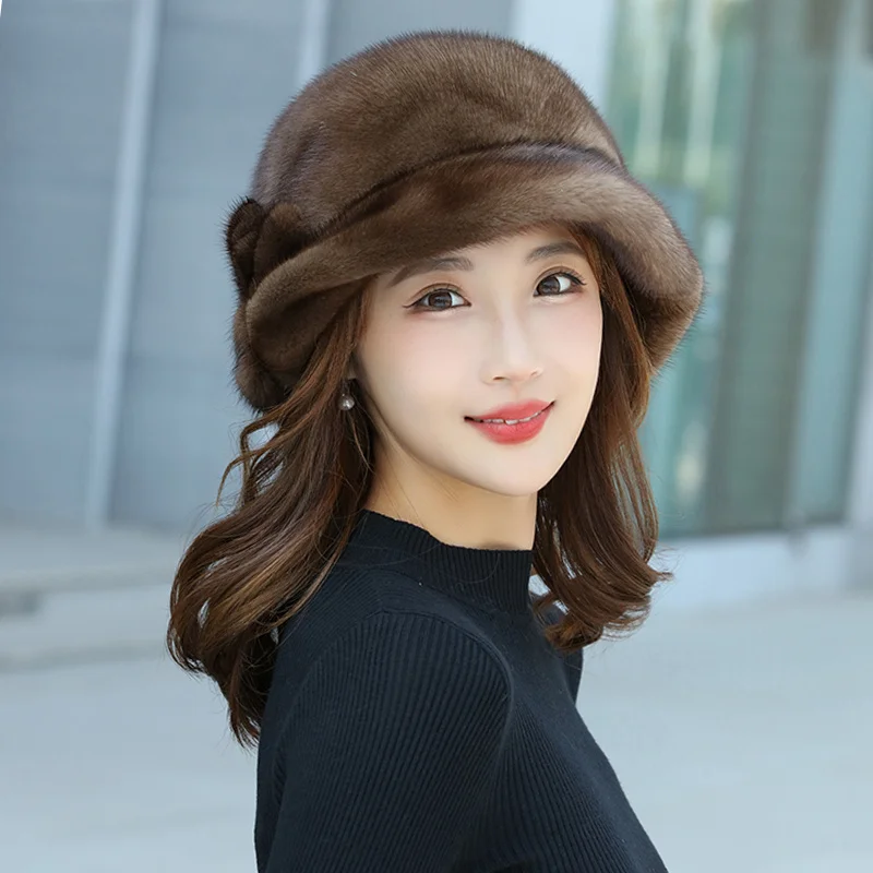 100% Real Mink Fur Hat Edamame Beanie For Girls Soft Thickened Furry Beret Ladies Hat Elegant Winter Outdoor Windproof  Warm Hat