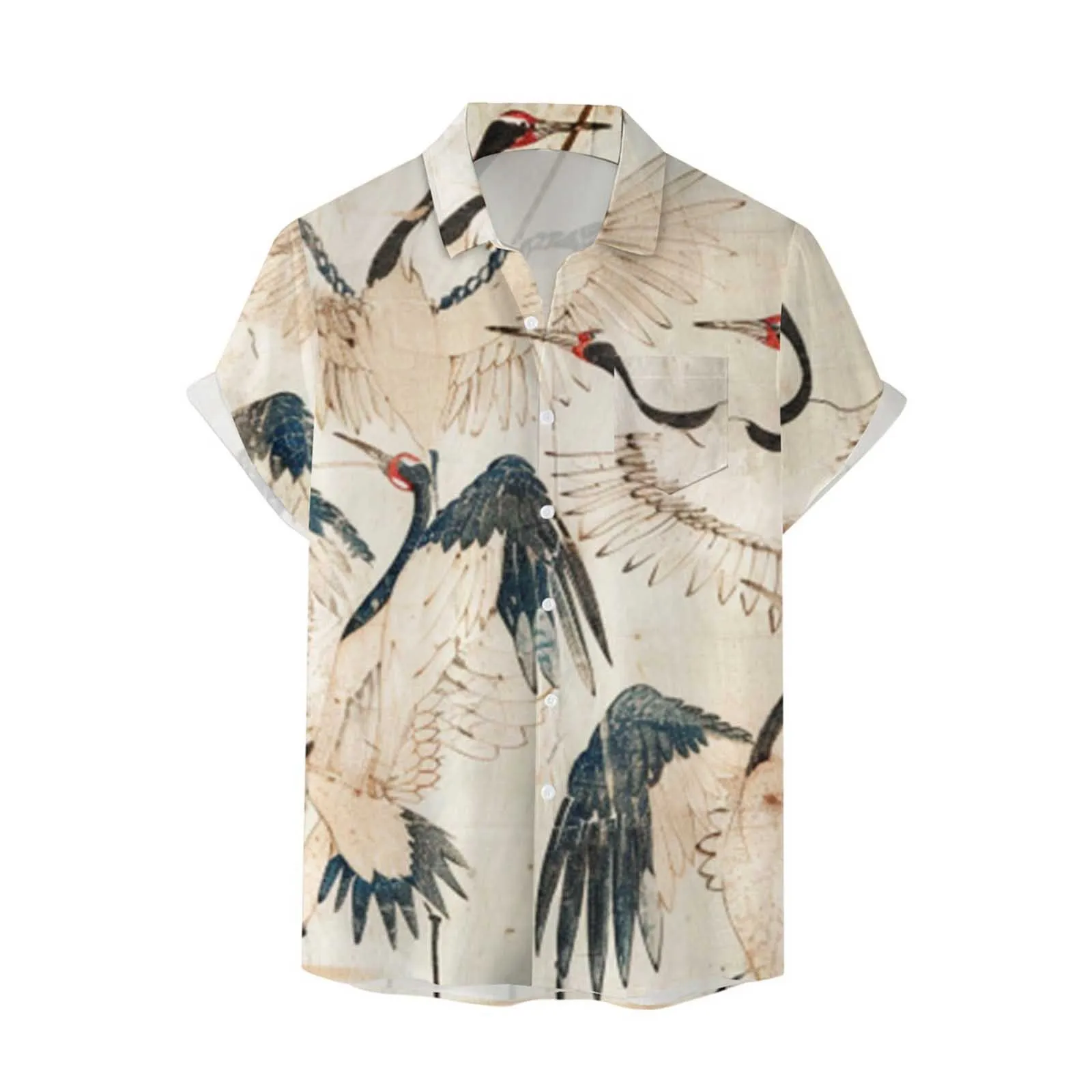 Chinese Style 3D Digital Printed Men's New Fashion Trend Short Sleeved Lapel Breathable Shirt