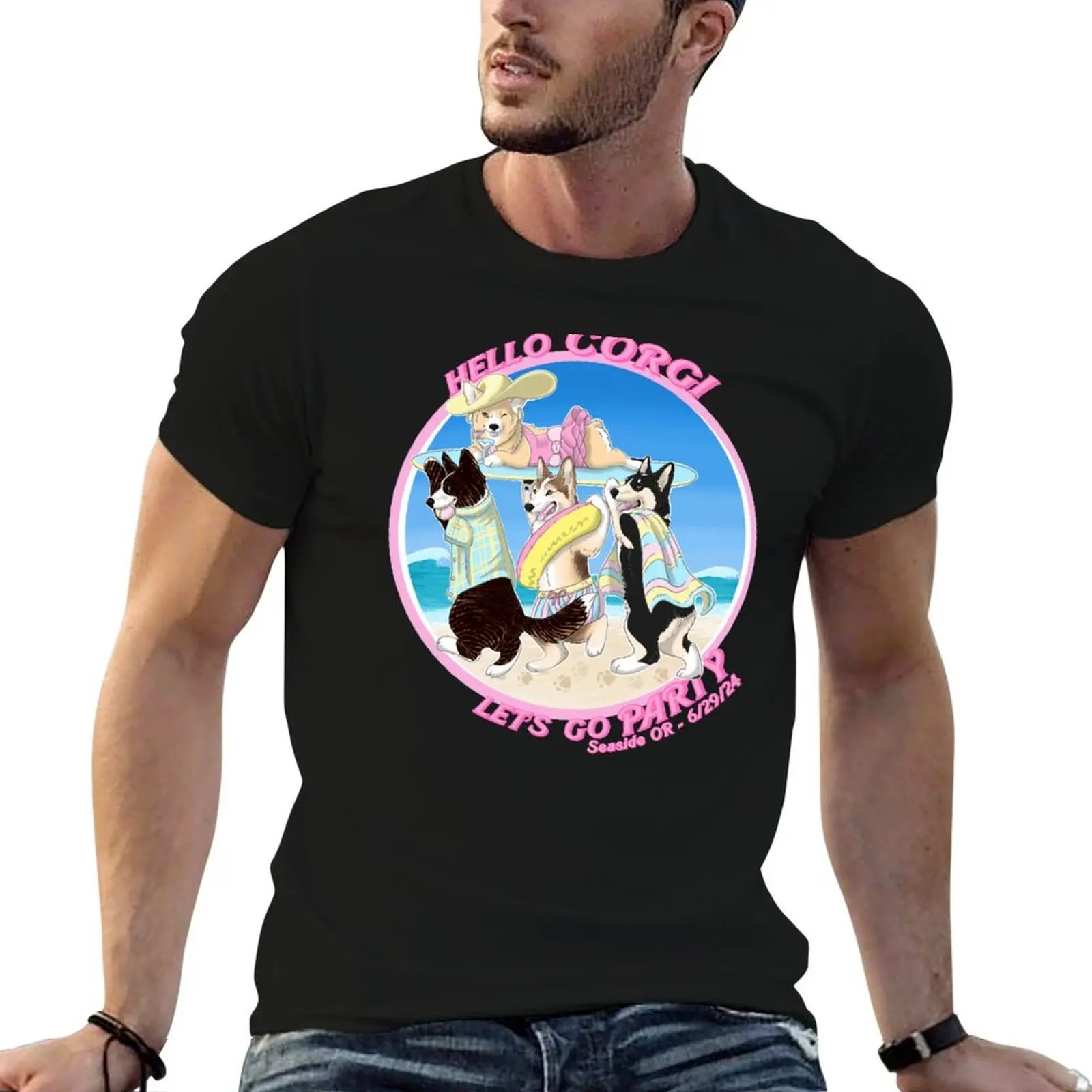 Hello Corgi, let's go party! T-Shirt boys animal print topping mens funny t shirts