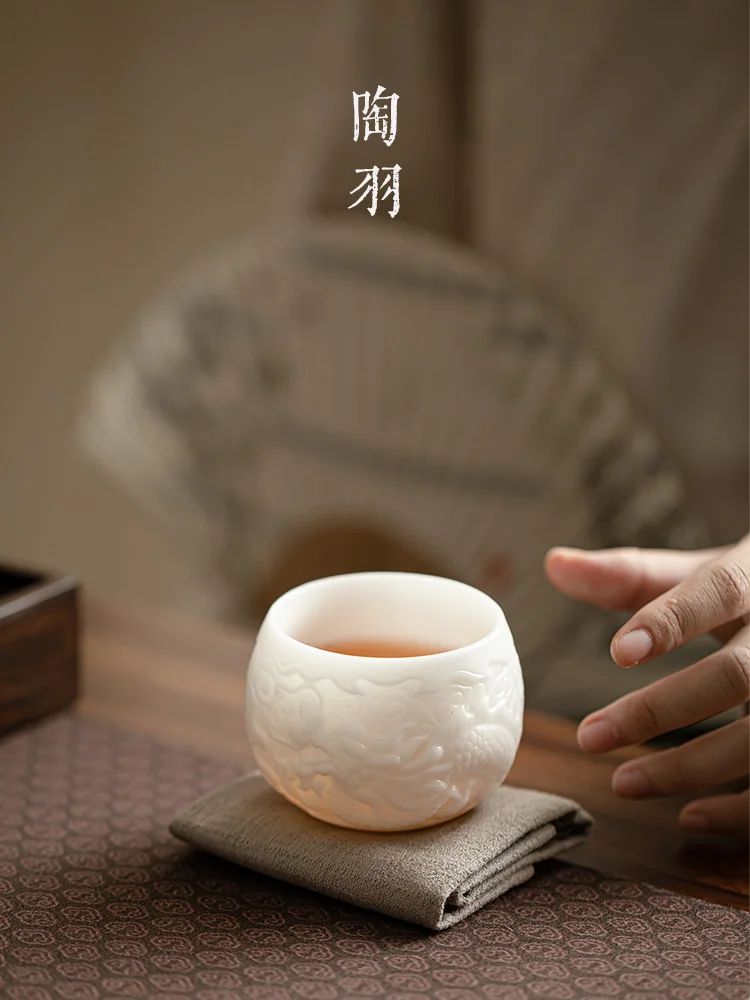 Iced Jade Porcelain Master High End Light Luxury Household Set Single C Men's Personal Bowl Embossed Tea