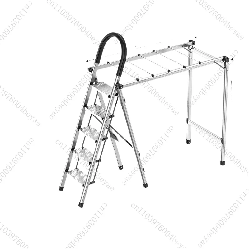 dual-purpose household multi-functional aluminum alloy folding A-shaped ladder storage rack with ladder and clothes drying rack
