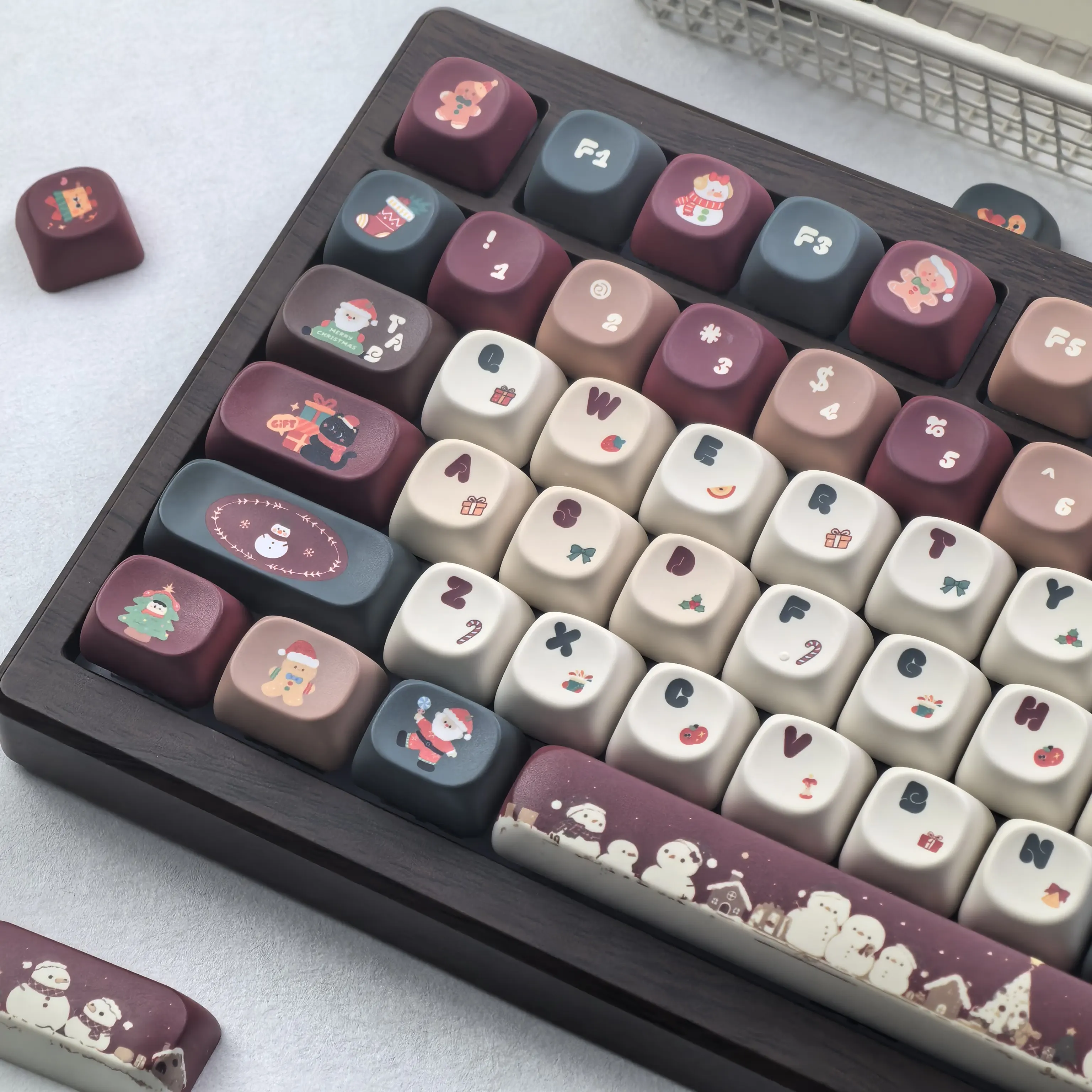 MAIMOOO Christmas Keycaps Cute Red Brown Green Moa Cherry High Pbt Material Sublimation Process Keyboard Keycaps