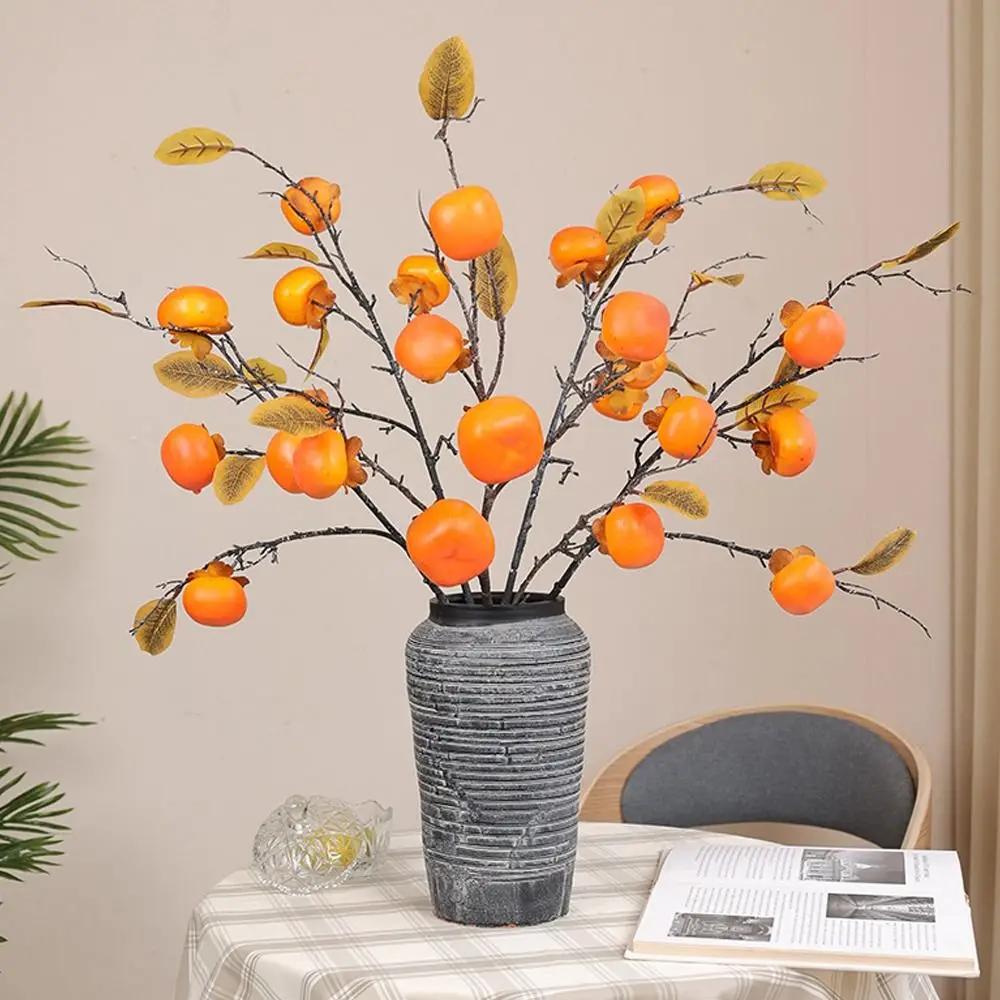 Plastic Artificial Persimmon Branches Realistic Handmade Artificial Fruits Branches Elegant Simulation Persimmon Fruit