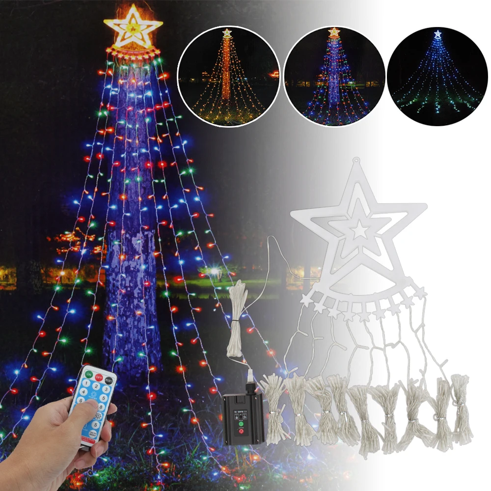 solar led estrela cachoeira luz arvore de natal luzes cordas controle remoto decoracao do jardim ao ar livre home decor 01