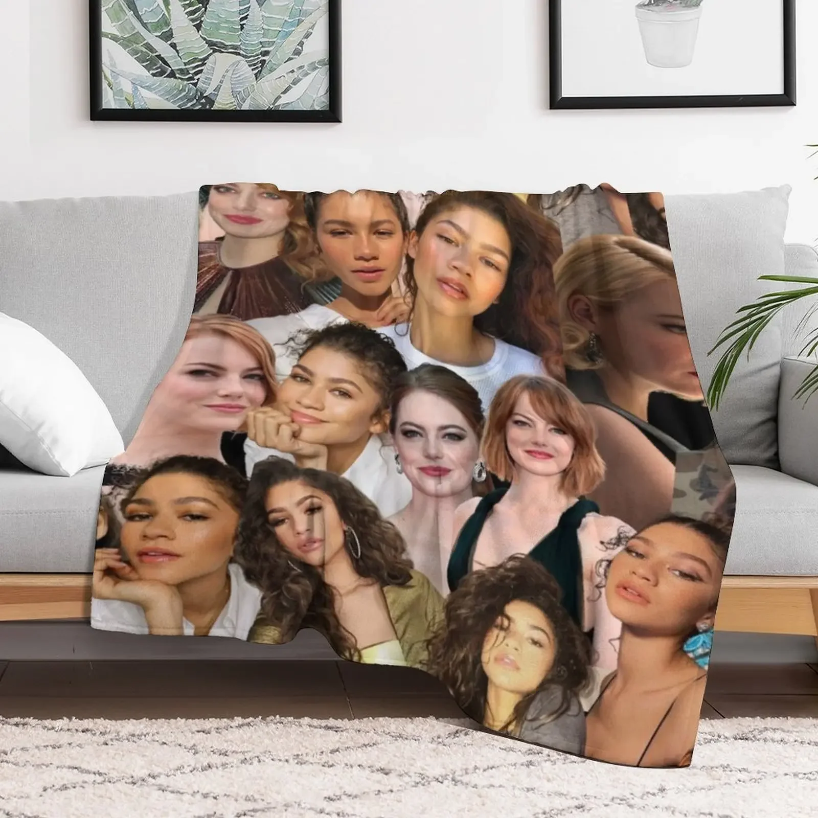 إيما ستون آند زندايا كولاج رمي بطانية فاخرة رمي مرجح للأريكة المزخرفة والبطانيات الدافئة