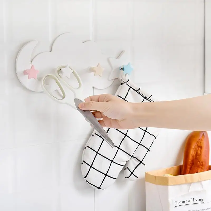 Cloud Shaped Hooks Star Moon Cloud Shape Nail-free Wall Clothes Hooks Room Decorative Key Hanging Hanger Kitchen Storage Hook