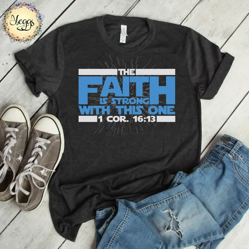 A fé é forte com este um ficção científica camiseta cristã ficção científica 1 corinthianos 16 13 pastor nerd