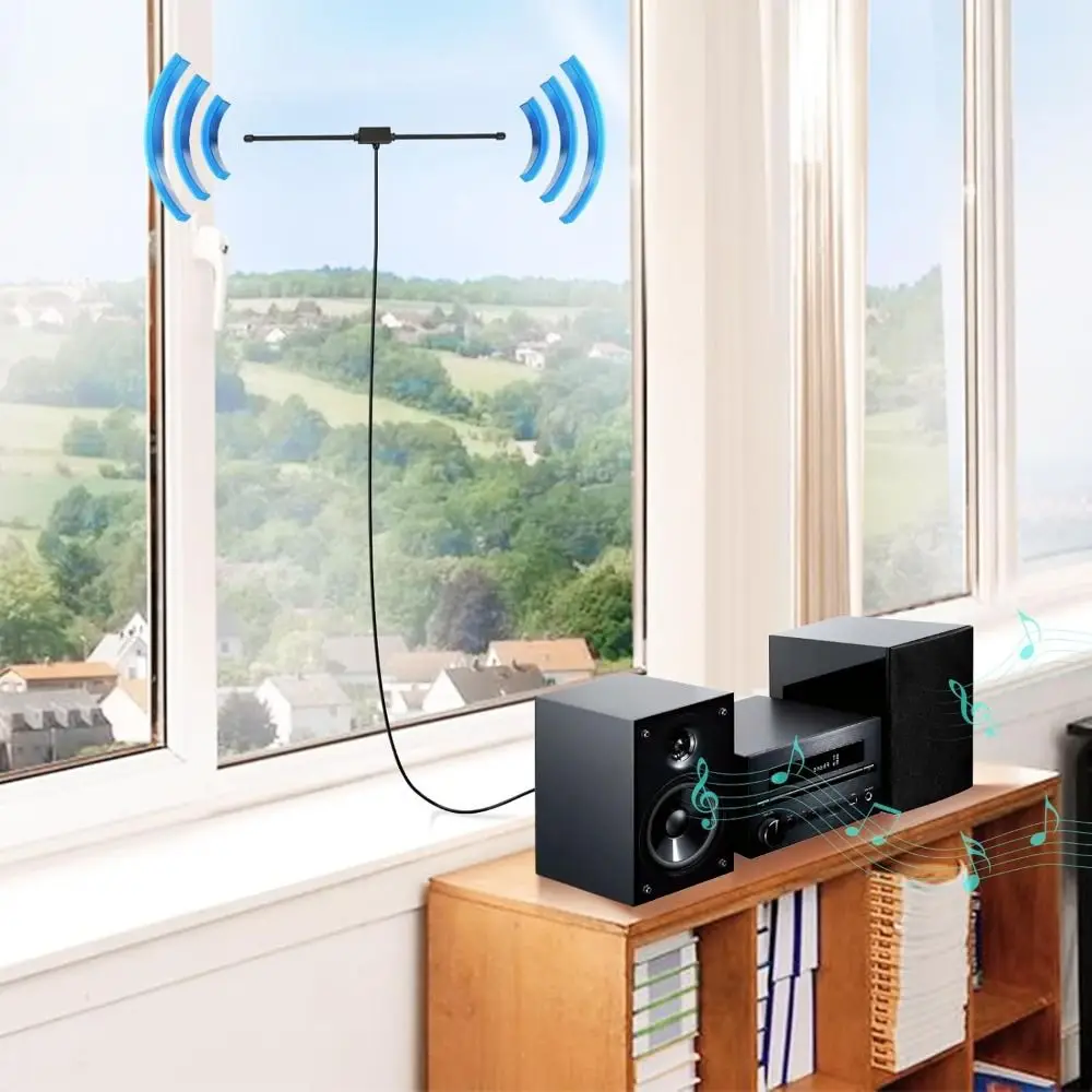 Portable 75Ohm Radio Antenna Universal Stereo FM Dipole Aerial Plug Play FM Antenna Home Theater