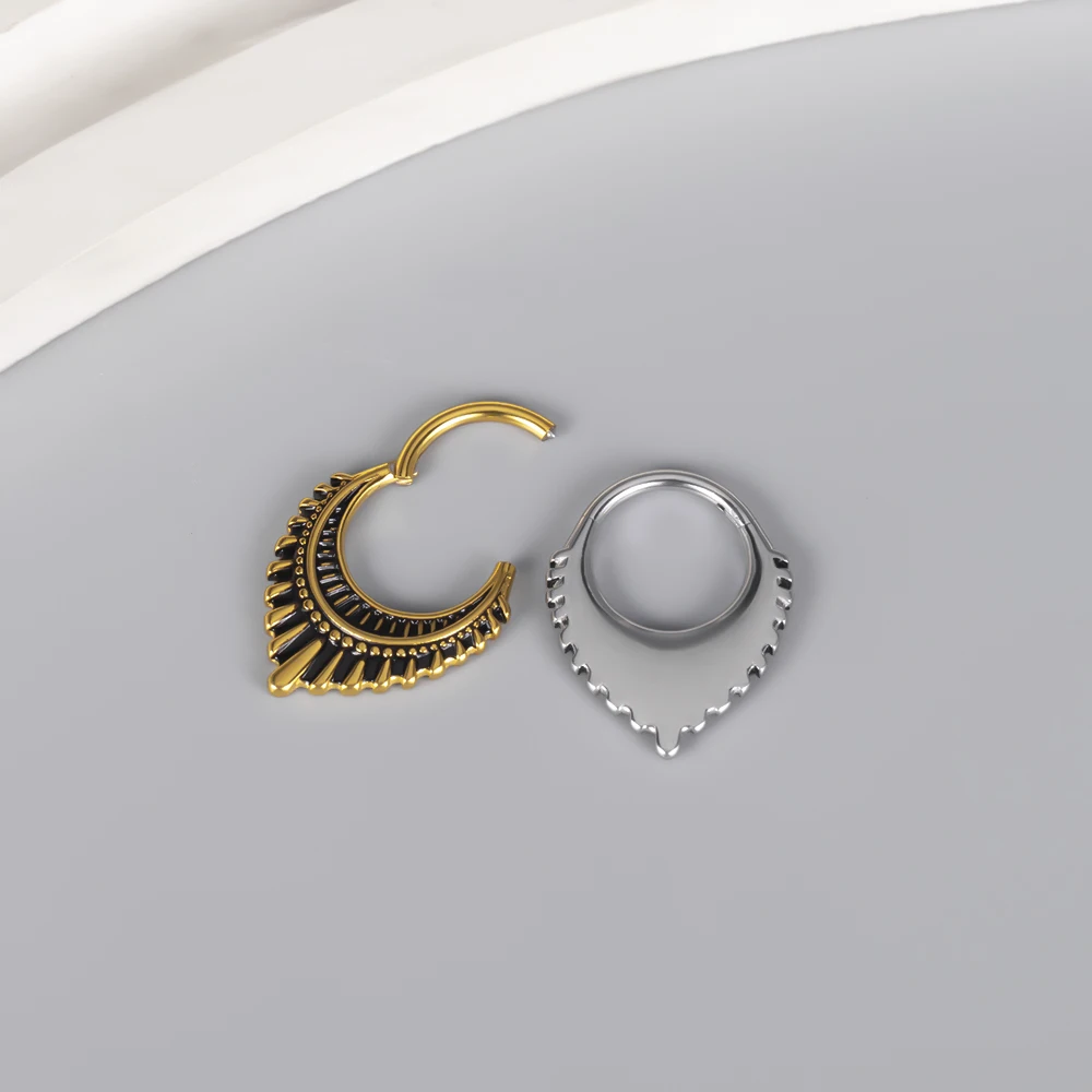 Vankula 1pcs Boho Tribal Crescent Septum Nose Ring Vintage Sunburst Cuff Hoop Hypoallergenic 316 Stainless Steel Ethnic Jewelry view 6