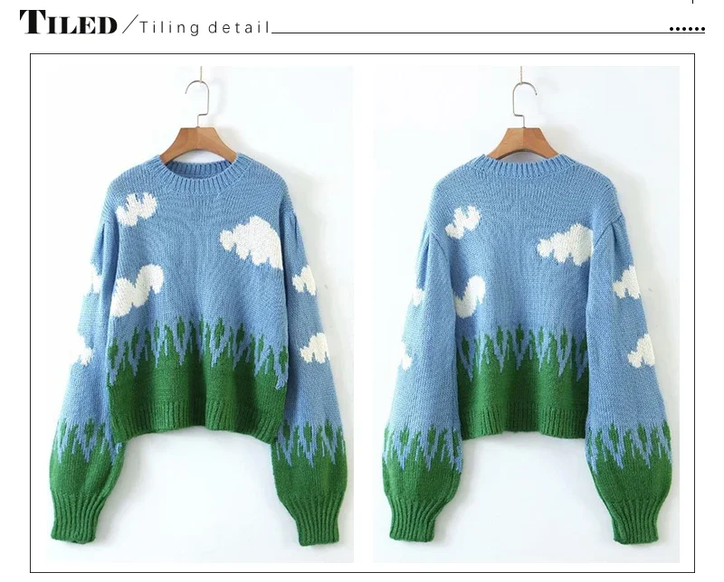 Winter Women's Pullover Cloud Print Knitted Sweater Long Sleeve New Style Ladies Casual Fashion Ladies Sweaters