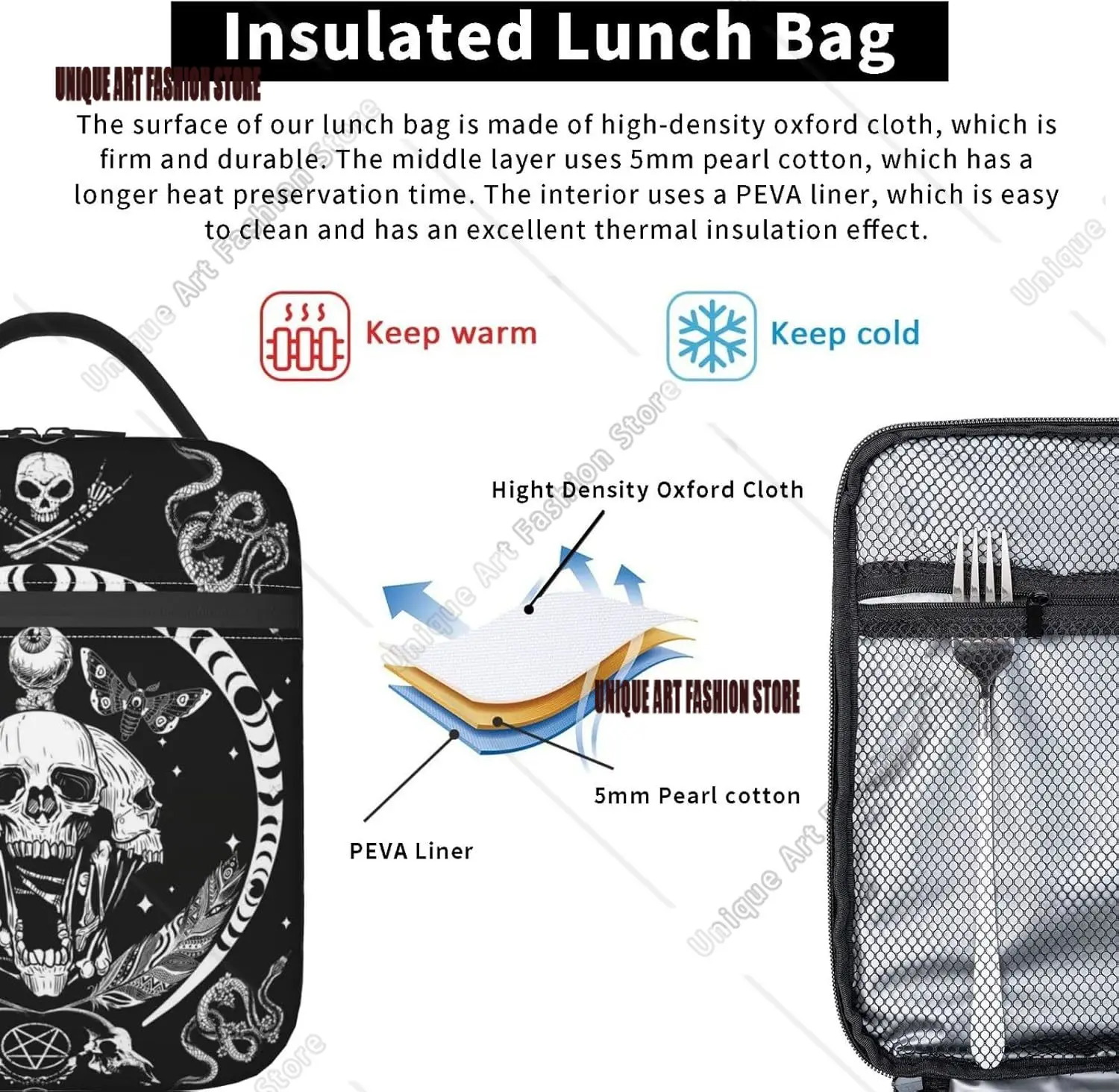 Skeleton Skull Halloween Insulated Lunch Bag Portable Lunch Box Reusable Totes For Women Men