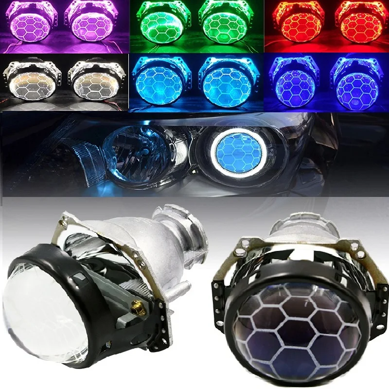 2.5inch H4 H7 HID Blue Honeycomb Bi Xenon Projector Lens Automotive Headlight H1 Automotive Motorcycle Assembly