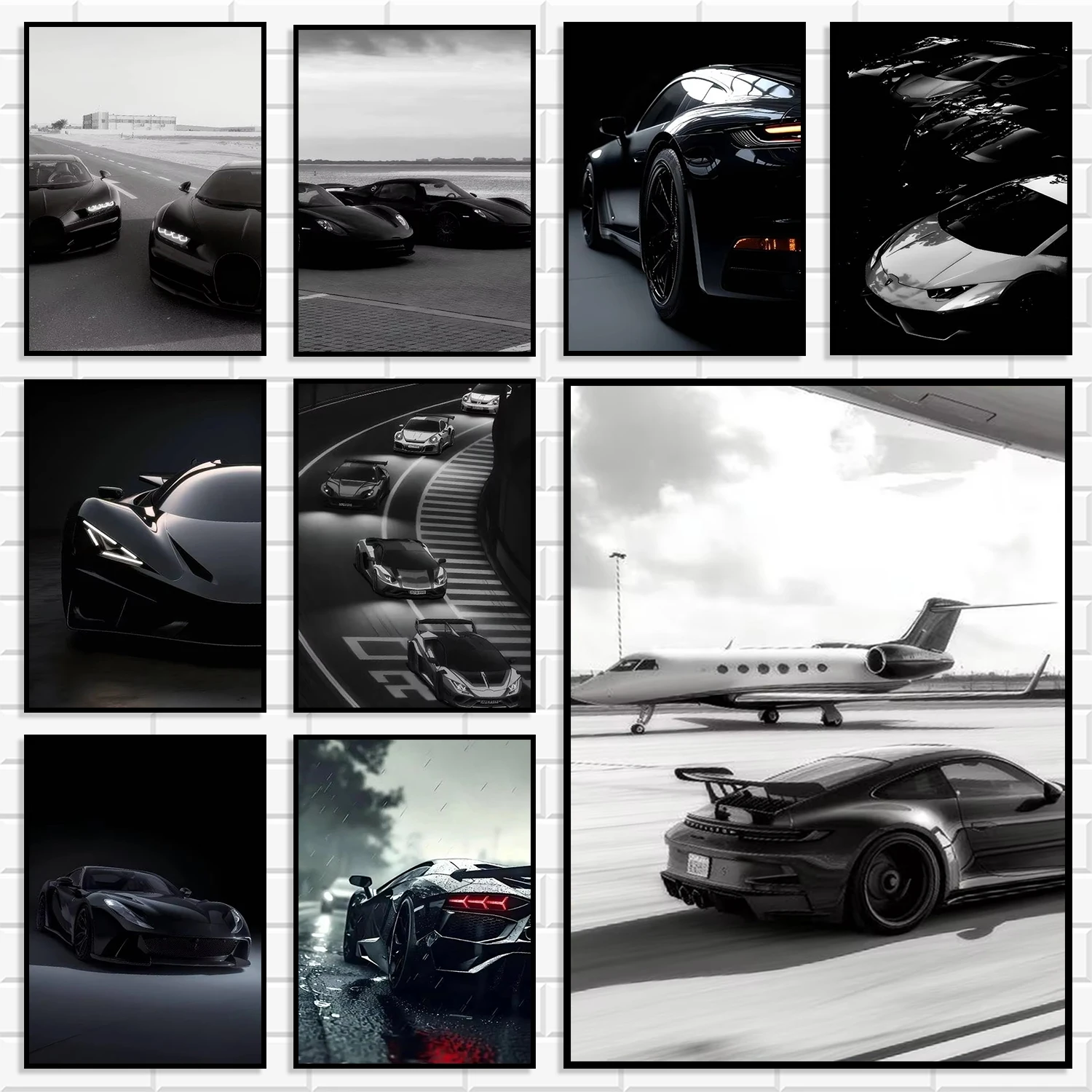 Modern Luxury Sports Car Wall Art Poster Black White Automobile Print Gift For Car Enthusiast Boys Bedroom Man Cave Home Decor
