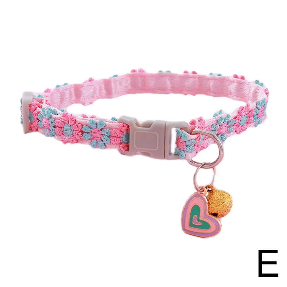 Collar de gato con flor de arcoíris a la moda con campana, accesorios con hebilla para cachorros y gatitos, Collar de encaje, Collar ajustable para perros y gatitos Colo G0S3