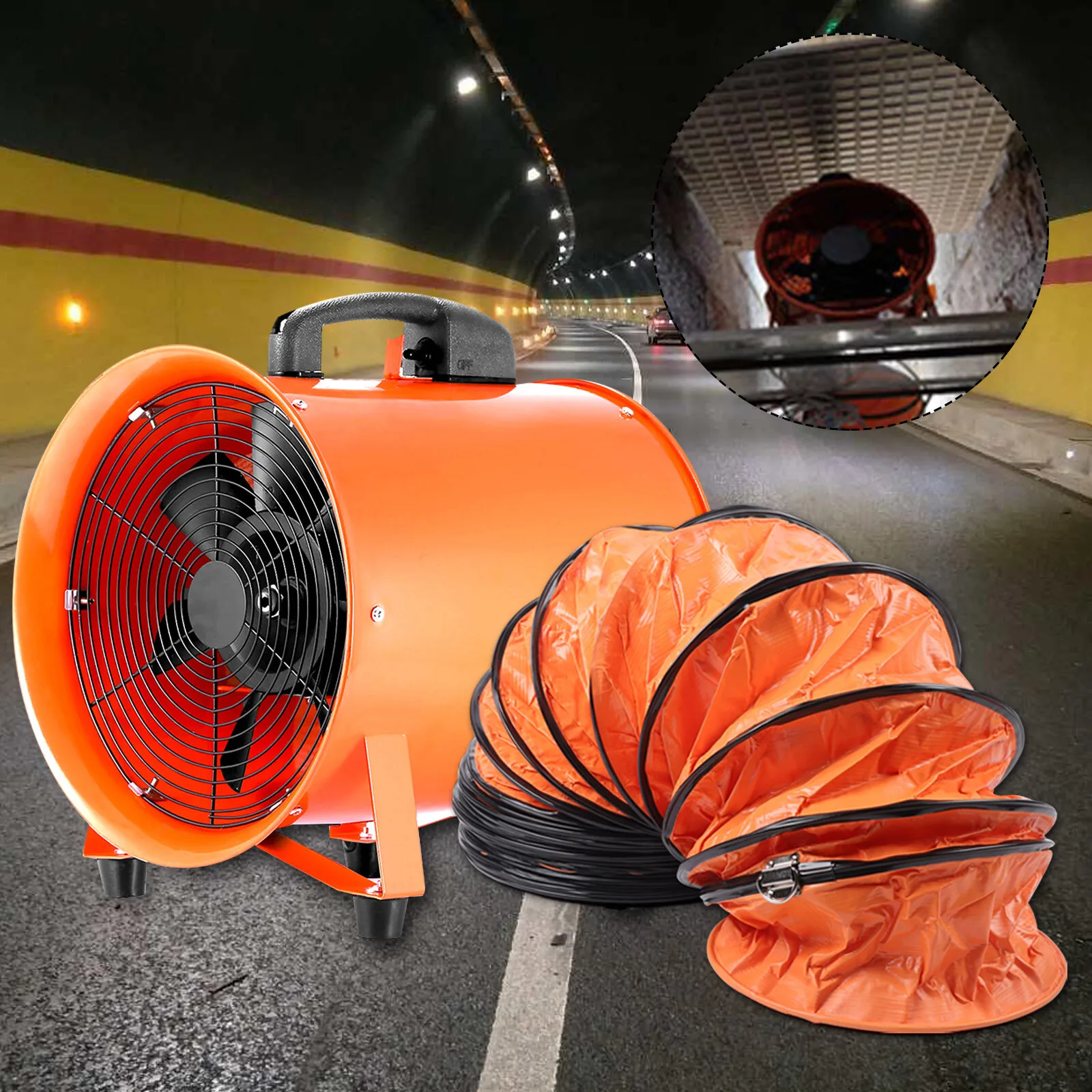 Ventilador Industrial de 3900m³/h, Ventilador Axial, Ventilador de Construcción con Manguera de 10M, Resistente