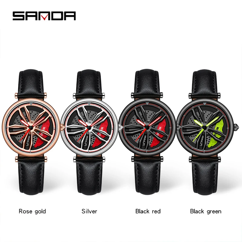 SANDA P1074 Luxury Sport Car Wheel Watches For Women Top Brand Rim Dial 3D Fashion Ladies Waterproof Wristwatches Female Clock