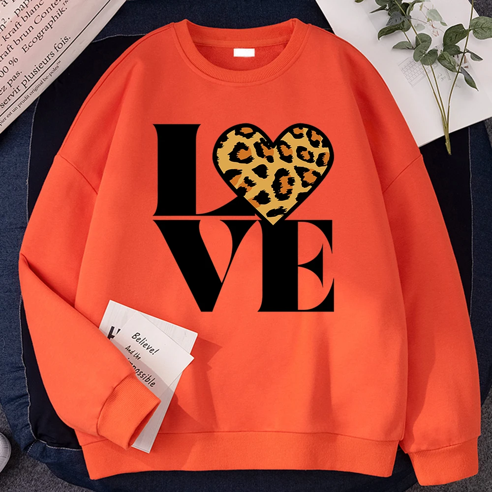 Autumn Harajuku Womens Sweatshirts Vintage Leopard Love Forever Printing Hoodies Loose Drop Sleeves Pullovers Soft Fleece Tops