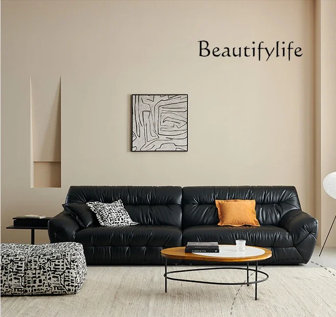 X35 Nordic Medieval Black Leather Sofa Home Living Room Modern Simple Leisure Sofa Para Casa E Decoração