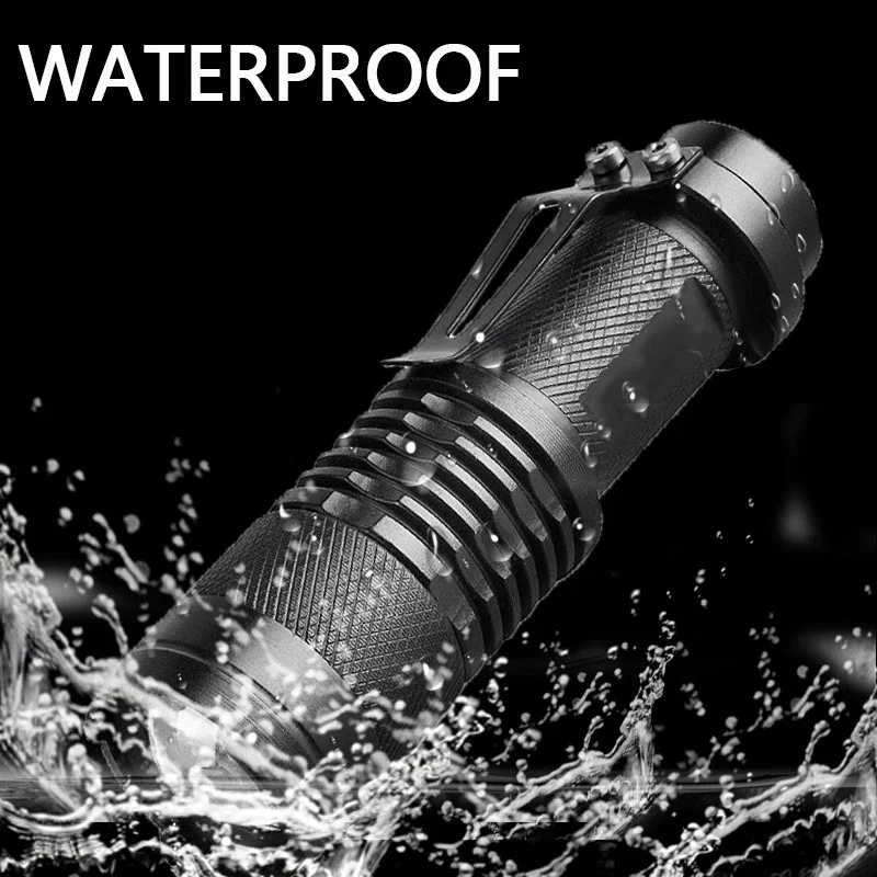 Portable 4000LM 11W Q5/T6 Aluminum Waterproof 3/5 Modes Zoomable Led Flashlight Torch Tactical light AA 14500 Black For cycling