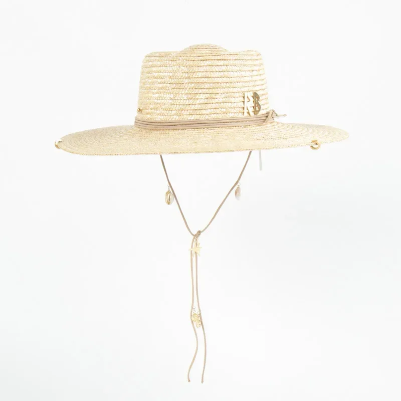 Stylish UPF50+ Wide Brim Straw Sun Hat RB with Metal Frame & Adjustable Chin Strap - Foldable Summer Beach Hat for Women