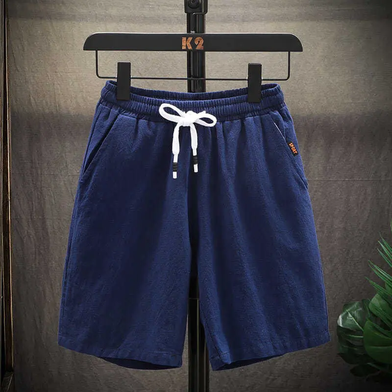 

Summer Men's Cotton Linen orts 5-Point Thin Sport Casual Beach Pants Wide Waist Pure Color Easy Match Loose Fit Long Pants