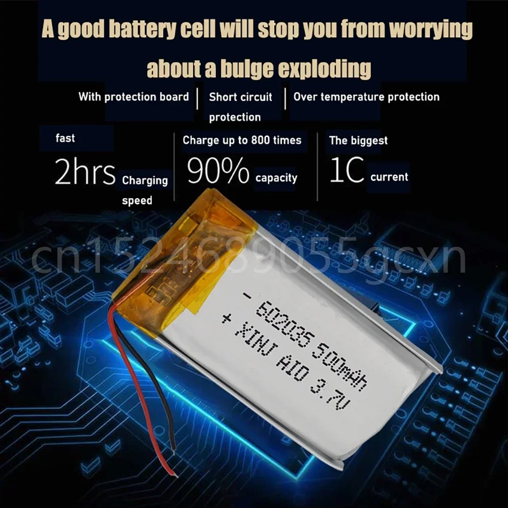 3.7V Lipo Cells 602035 500mah Lithium Polymer Rechargeable Battery for MP3 MP4 MP5 GPS Bluetooth Headphone Car Tachograph