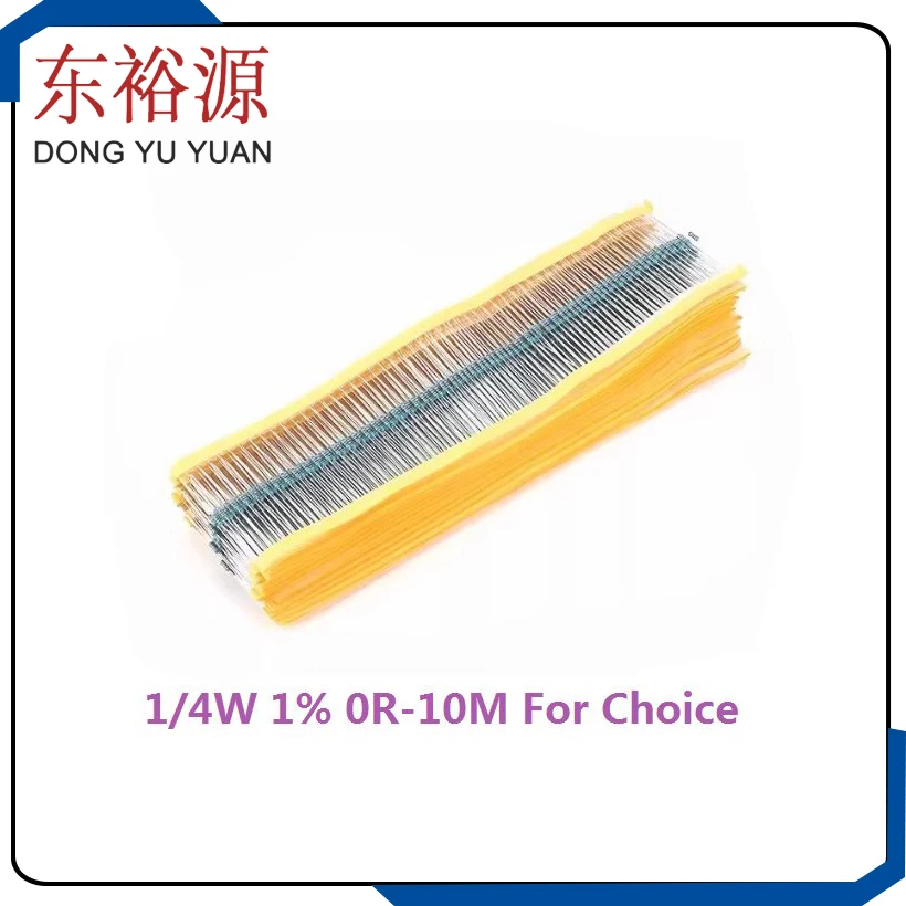 السفينة حرة 100 قطعة 1/4W 1% 10K أوم 1K 4.7k 2.2K 100R 220R 470R 1/2/3/4/5/6/7/8/9/0.4.5.6.7/R/K 0.25W معدن مقاوم من غشاء 1R--10M