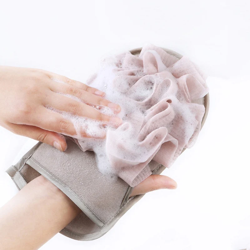 A Three-Color Optional Simple Flower Type Scrub Towel Glove Type Household Double-Sided Bath Products Strong Dust Rub Mud