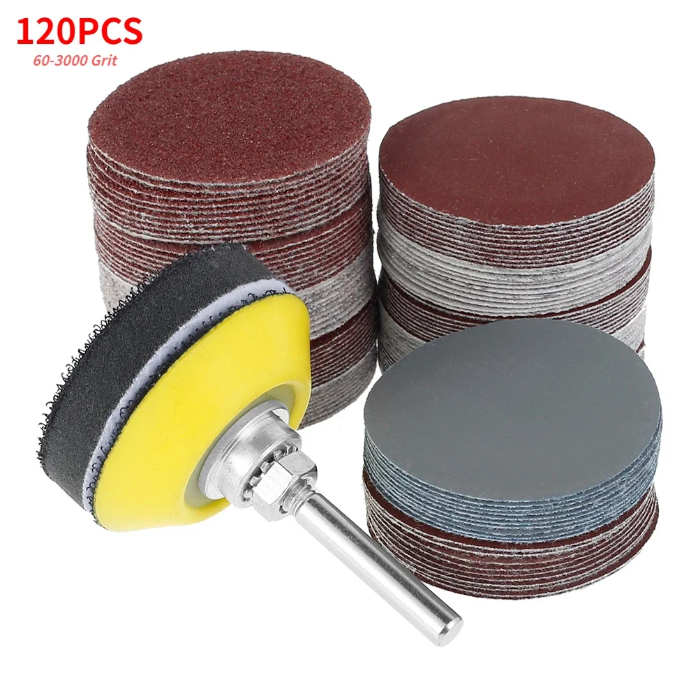 120/240pcs Sandpaper Sanding Disc Set 50mm+Loop Sanding Pad with 3mm Shank for Polishing Cleaning Tool 80-3000 Grits