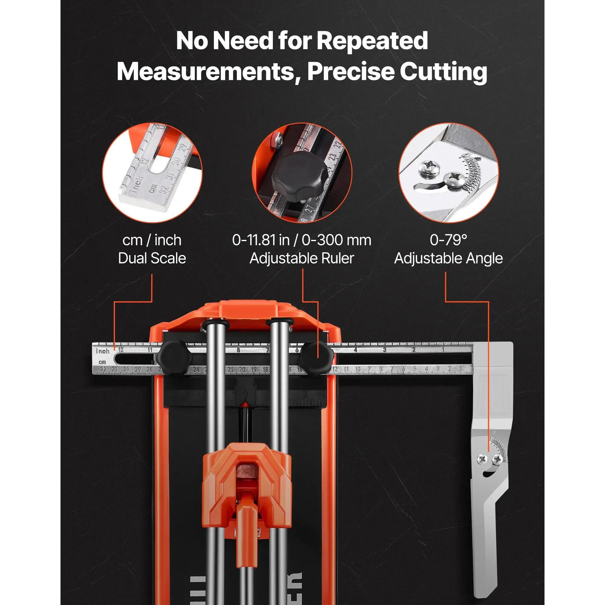 17 Inch Manual Tile Cutter with Double Rail Tungsten Carbide Wheel Non Slip Handle Anti Displacement Pressure Rod for wall and Polished Tiles Professional DIY Cutting Tool