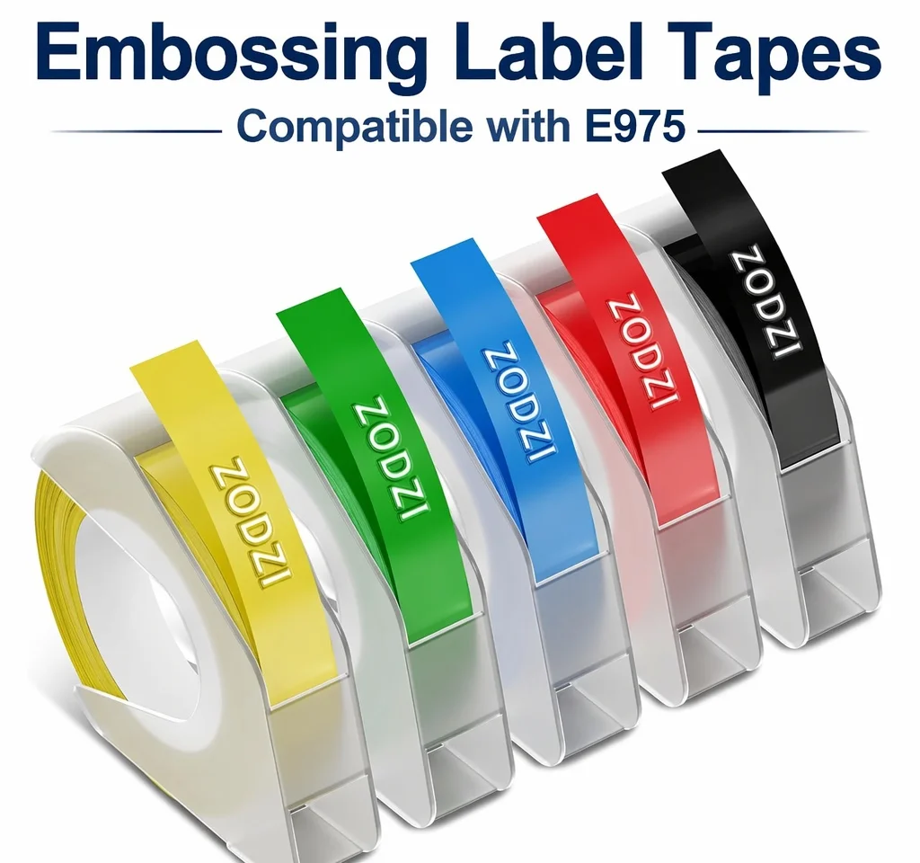 Embossing Label Tape Compatible with Dymo EazeID Label Maker,5-Pack | Embossing Refills Tape 3/8 Inch 3D Plastic Label Maker