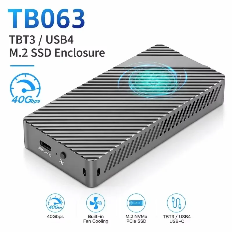 AP01 for Active Cooled 3 USB4 M.2 SSD Enclosure 40Gbps NVMe SATA Dual Protocol 8TB Max Aluminum Case